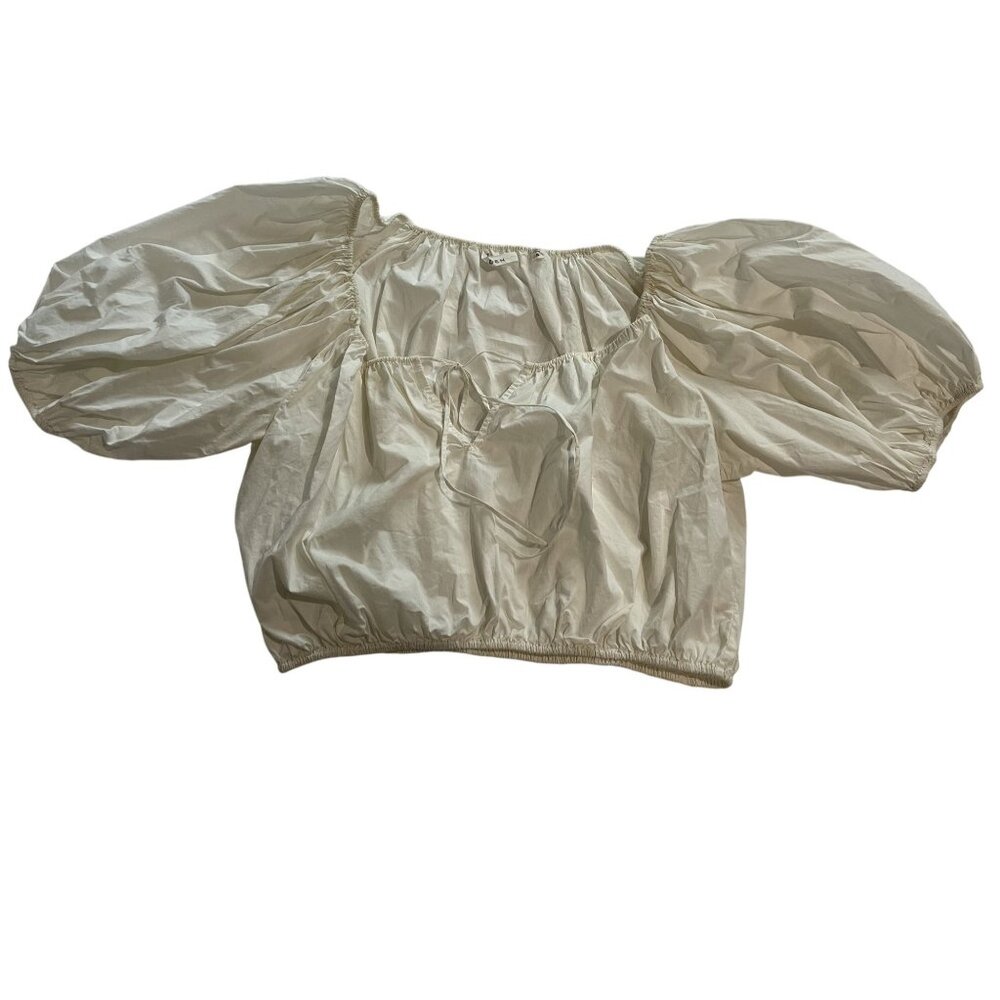 Doen Cream Puff-Sleeve Crop Top in Off-White/Cream